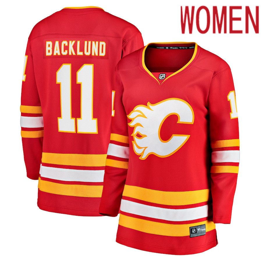 Women Calgary Flames 11 Mikael Backlund Fanatics Branded Red Home Team Breakaway Player NHL Jersey